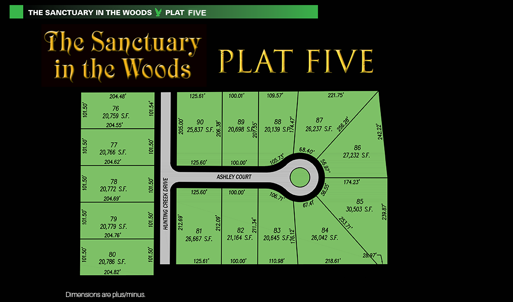 Sanctuary in the Woods plat five homesite map. Available new home construction land for sale in Perrysburg, Ohio